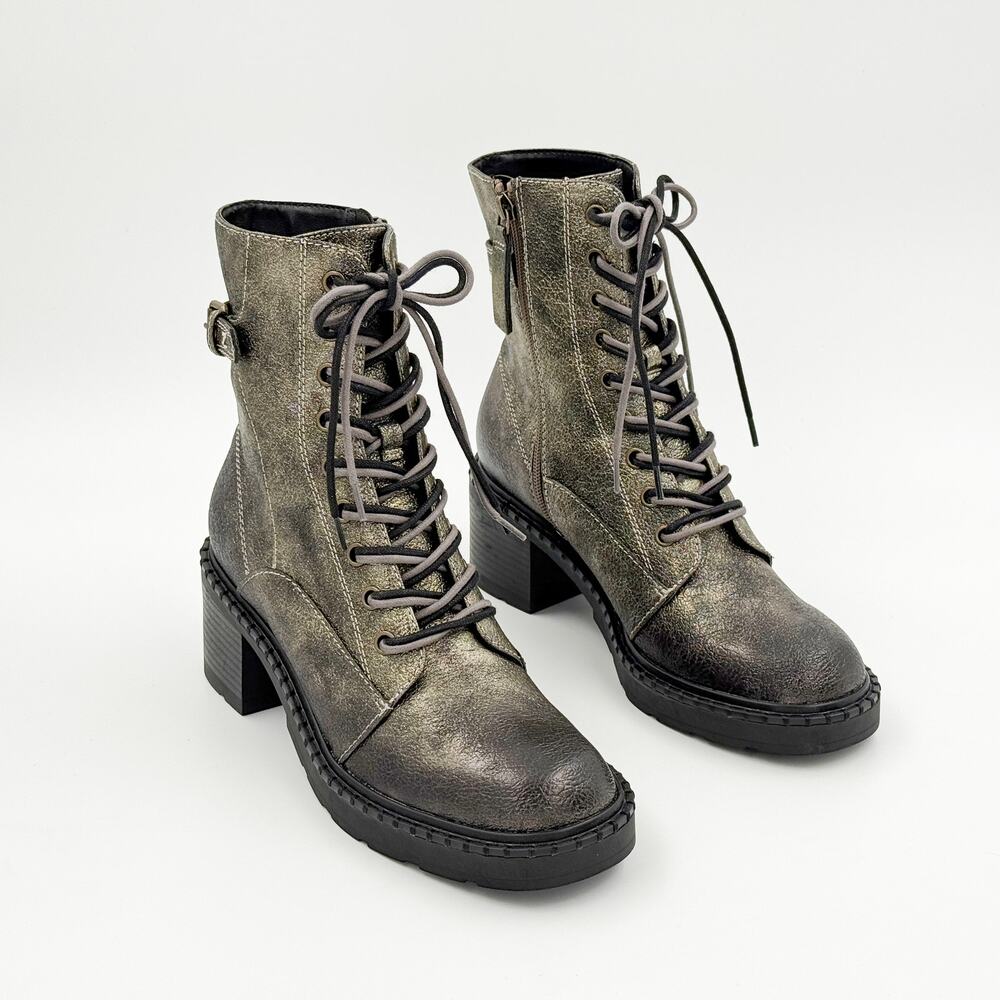 Zodiac Paxon Metallic Pewter Lace Up Combat Boots Womens 8.5